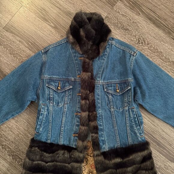 Tasha Polizzi Denim Jacket with Rich Brown Fur Accents - Picture 5 of 10